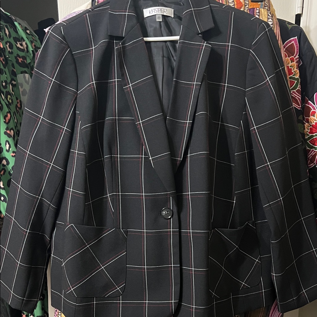 Kasper Black Windowpane Blazer With White And Pink Lines